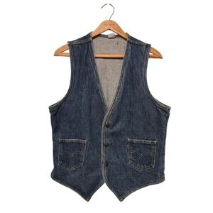Vintage Levi's Western Denim Vest Mens Medium Orange Tab Dark Wash Indigo USA